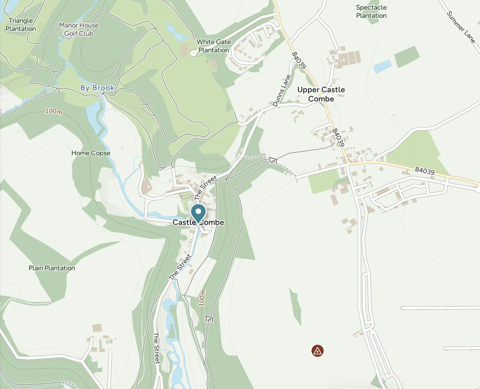 Ordnance Survey map of Castle Combe and the By Brook Valley